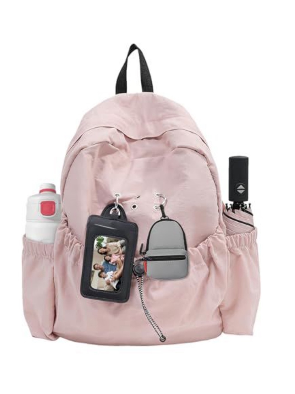 Pink Kids Backpack with ID Holder and Keychain